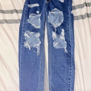 Zara Blue Distressed mom Jeans